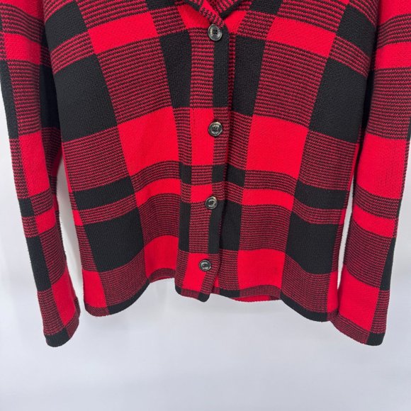 Chaps Sweater Jacket Mens S Red Black Buffalo Plaid Cotton Knit‎ Shawl Collar - Picture 3 of 9